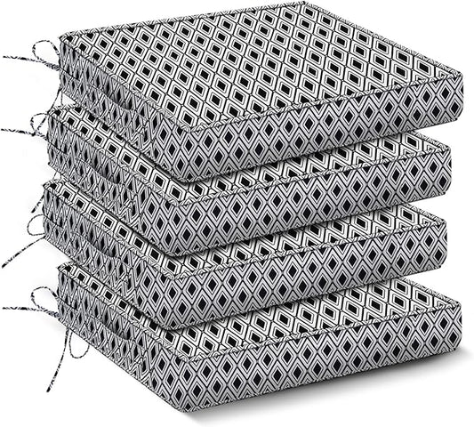 IPYNBAP Outdoor Chair Cushions Set of 4 -Waterproof Outdoor Seat Cushions for Patio Furniture, Patio Chair Cushion with Handle and Ties, Out Door Chair Pads,18.5x16x3-Square, Black Geometry