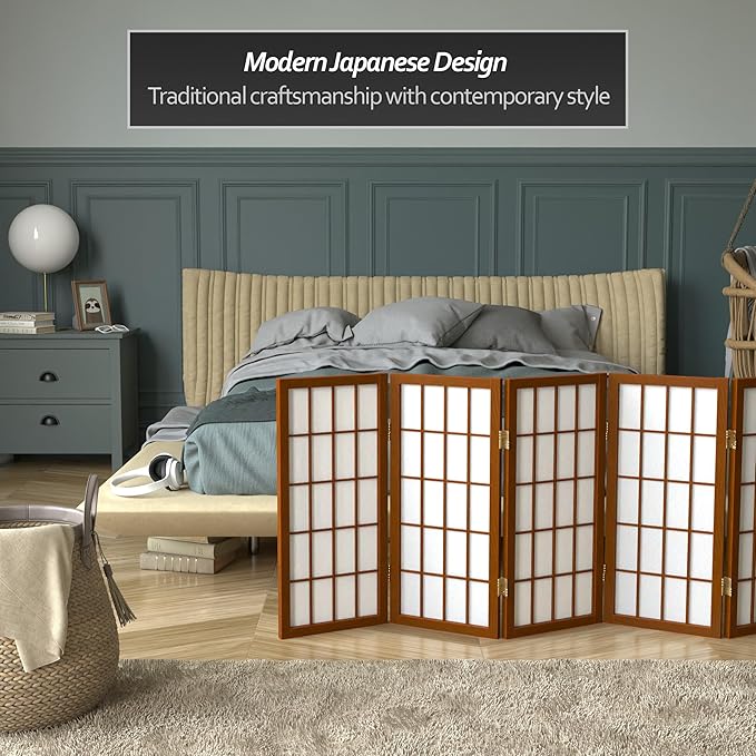 2 ft. Short Desktop Window Pane Shoji Screen - Walnut - 5 Panels