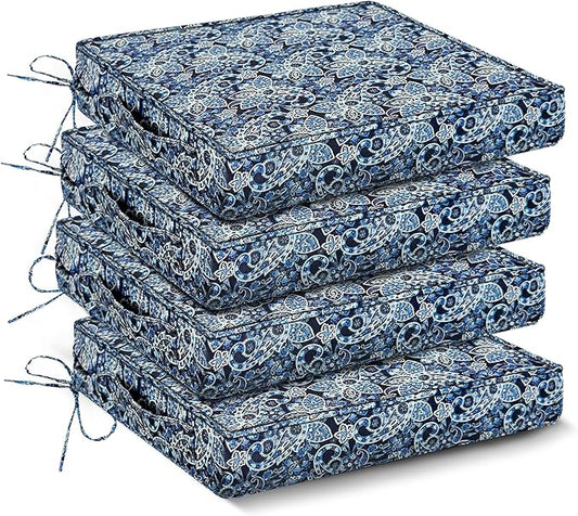 IPYNBAP Outdoor Chair Cushions Set of 4 -Waterproof Outdoor Seat Cushions for Patio Furniture, Patio Chair Cushion with Handle and Ties, Out Door Chair Pads,18.5x16x3-Square, Green Paisley