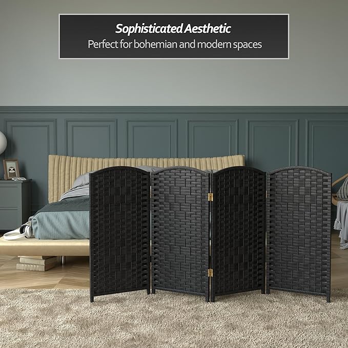 Red Lantern 3 ft. Short Diamond Weave Fiber Folding Screen - Black - 4 Panel