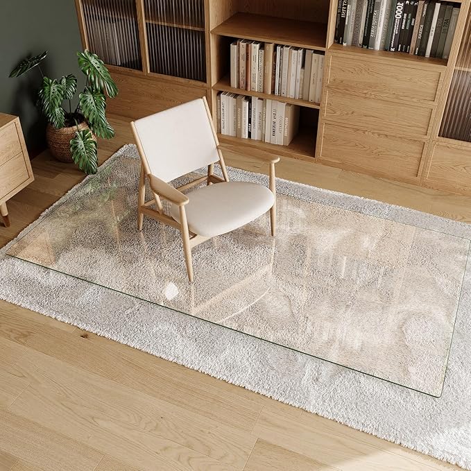 Koonmi Tempered Glass Chair Mat 40"x80" - Premium Office Chair Mat for Hardwood Floors & Low-Pile Carpet with 4 Non-Slip Pads - Thick Scratch-Resistant Surface