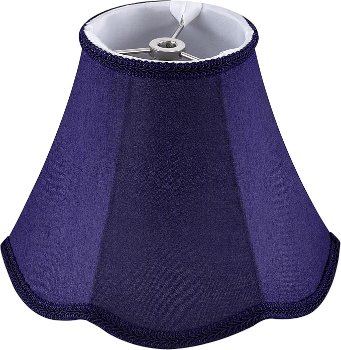 GOSO Set of 2 Small Blue Scalloped Lampshades,4"Top×8" Bottom× 6.4" High Spider Bell Mini Lamp Shade for Table Lamps/Wall Lamp,Barrel Natural Faux Silk Shade Repalcement,Modern