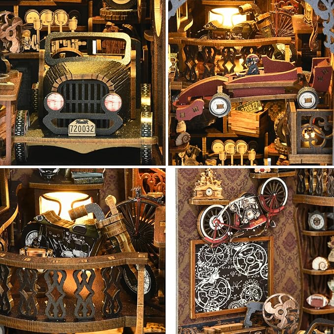 TOYQI Book Nook Kit, Book Nook Kits for Adults, DIY Miniature Dollhouse Kit 3D Wooden Puzzle Booknook Bookend with LED Light