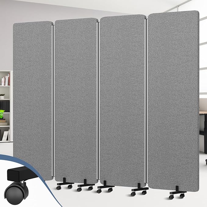 Room Divider Soundproof Privacy Panel with Wheels, 4 Panel Wall Divider (Aluminum Frame) for Room Partition, Folding Room Dividers Space Separation Office Cubicle Wall Divider Sound Proof Separator