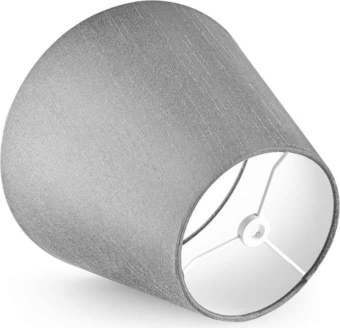 GOSO Gray Lamp Shades Set of 2 Small- 5×9×6.4inch(Spider) Drum Lamp Shade Natural Faux Silk Lampshades for Table Lamps Replacement No Assembly Required-Modern Bell