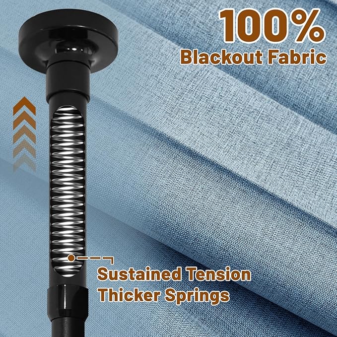 AJAZZ Room Divider Curtain (Blue, W100 x L84 in, 1 Panel)+ Tension Curtain Rod No Drilling (H) 43-120×(W) 35-100 in, for Privacy/Soundproof Curtains, Heavy Duty Wall Separator