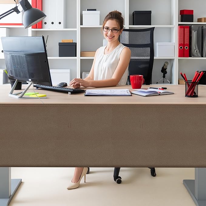 60" Under Desk Privacy Panel Brown Self-Adhesive Modesty Panel for Cord Organizer Pockets and Desk Skirt for Home Office or Standing Workstation (60" Brown)