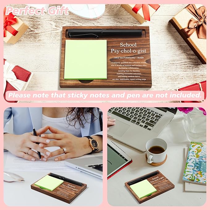 CINRLLA School Psychologist Sticky Note Holder Wooden Notepad & Pen Holder 6.5"" x 4.7"" Sticky Note Pad Holder Dispenser for Desk School Psychologist Definition Work Gifts, NPA181, Brown