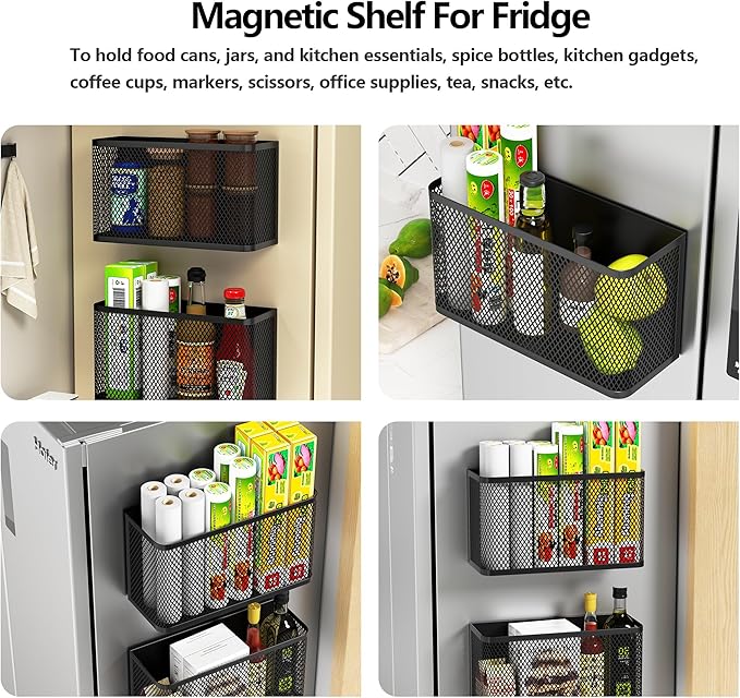 Buyyyit Magnetic Shelf Fridge Basket File Mail Holder Refrigerator Storage Rack Organizer Bins for Home Laundry Kitchen Office School Classroom (Large)