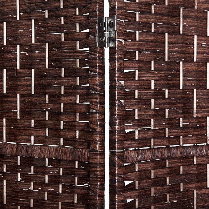 HOMCOM Room Divider 6 Panel, 6FT Tall Folding Privacy Screen, Freestanding Hand-Woven Partition for Room Separation with 360° Hinges, Paper Rope Diamond Weave, Brown