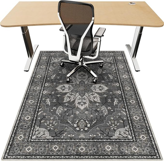 48"x60" Office Chair Mat for Hardwood, Under Desk Chair Mat for Home Office, Anti-Slip Office Rugs for Rolling Chairs, Floor Protector Washable Rugs Charcoal Gray