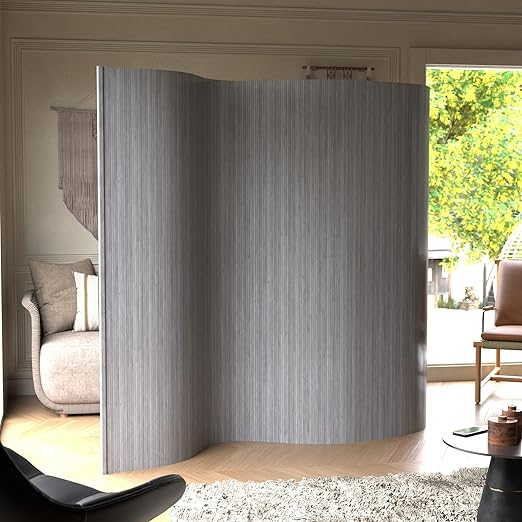 Red Lantern 6 ft. Tall Bamboo Wave Screen - Grey