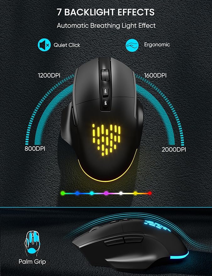 SABLUTE MA22 Pro Wireless Keyboard and Mouse Combo - Ergonomic Wave Keyboard with Soft Leather Wrist Rest, Phone Holder, Rechargeable, RGB Backlit Mouse, Full-Size Set for Windows/Mac/Computer