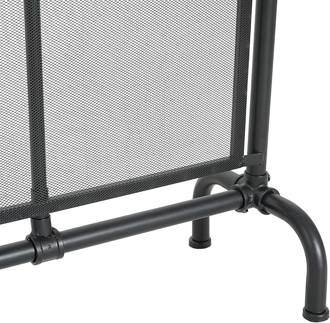Christopher Knight Home Suho 1-Panel Iron Fireplace Screen, Durable Rectangular Fire Spark Guard with Wrought Metal Decorative Mesh, Heavy Duty with Water Pipe Design, 36" x 29", Black