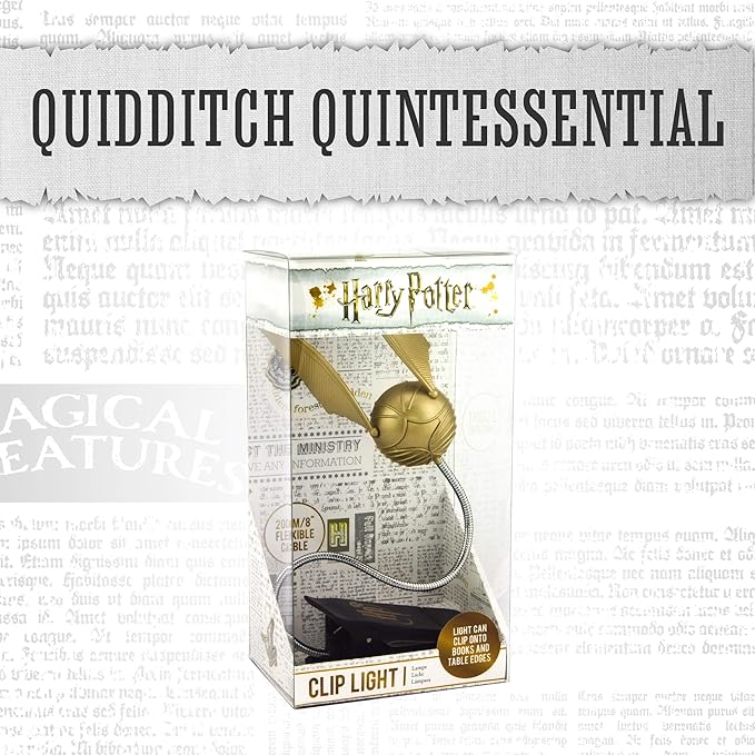 Paladone Golden Snitch Lumi Clip | Convenient Harry Potter Themed Reading Light | Dual Powered by Batteries or USB, Gold