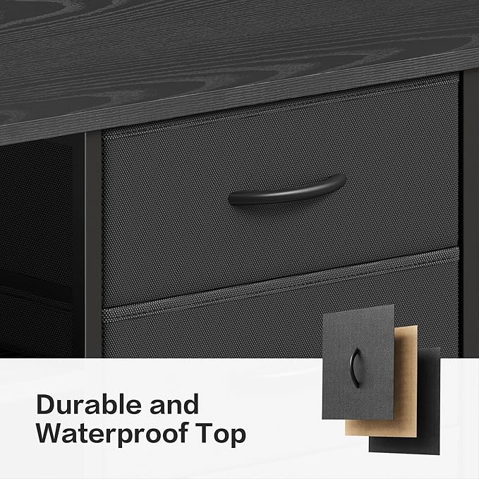 YeTom Mobile File Cabinet,Lateral Filing Cabinet with 3 Fabric Drawers,Rolling Printer Stand with 4 Open Storage Shelf for Home Office,Black