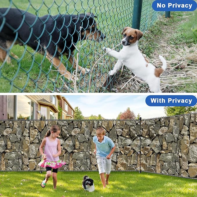 UPGRADE 4'x15'Customized PVC Privacy Fence Screen with Stone Wall Print – Outdoor Waterproof Patio Privacy Cover for Yard, Balcony, Garden Fence Decoration