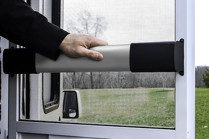 Camco RV Screen Door Handle Cross Bar - Adjustable Design Bar Extends 21⅝–28⅝ inches - Provides Easier Grip for Exiting & Protects Your Camper Screen Door (42188)