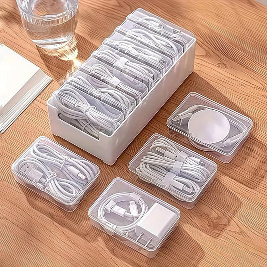 7 Box Cable Organizer Storage Box, Desktop Cable Management with Switch, Power Cord Organizer for Office,Home,Desk Accessories Storage Stationery Supplies and Accessories（Clear