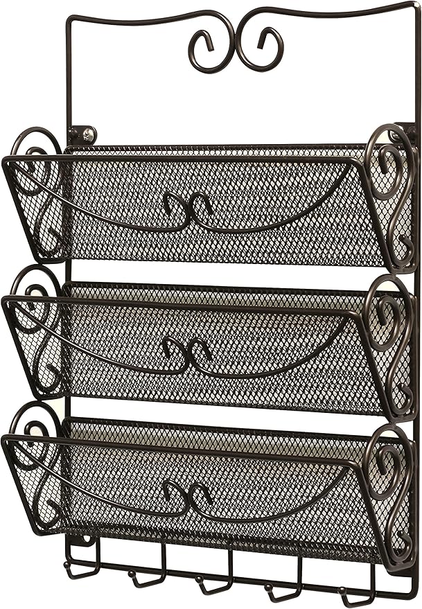 Deco Brothers Wall Mail Organizer with 5 Key Holder, 3 Tier, Bronze